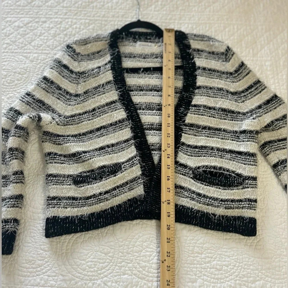 Coquette Girl Calvin Klein Black/White Stripe Textured Cardigan. Old Money. - Picture 7 of 7